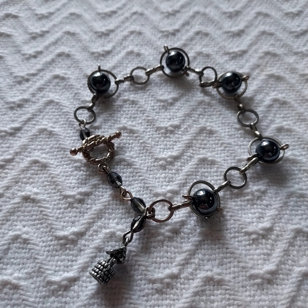 Silver Tone Gray Ball Charm Bracelet